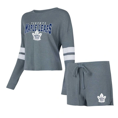 Concepts Sport Women's  Gray Distressed Toronto Maple Leafs Meadowâ Long Sleeve T-shirt And Shorts Sl