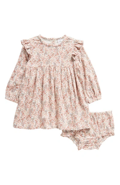 Nordstrom Babies' Ruffle Long Sleeve Dress & Bloomers In Ivory Egret Romantic Floral