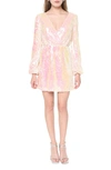 Wayf Carrie Long Sleeve Sequin Minidress In Opal Sequin