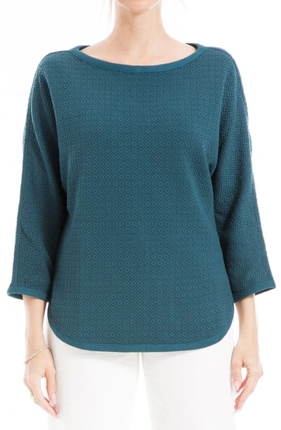 Max Studio Boat Neck Dolman Sleeve Waffle Knit Top In Marine