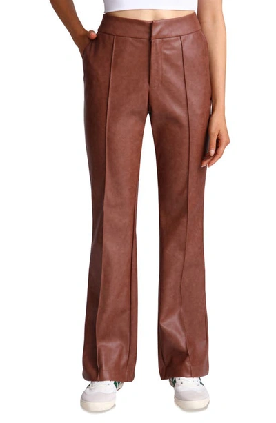 Avec Les Filles Faux Leather Flare Pants In Brown