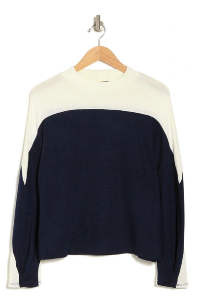 Adrianna Papell Colorblock Drop Shoulder Sweatshirt In Ivory/ Navy |  ModeSens