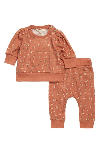 Jessica Simpson Babies'  Floral Waffle Knit Thermal Sweatshirt & Joggers Set In Cinnamon