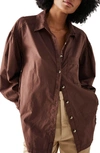Free People Happy Hour Oversize Poplin Button-up Shirt In Chocolate