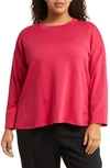 Eileen Fisher Boxy Long Sleeve Crewneck Top In Azalea