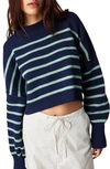 Free People Easy Street Stripe Rib Crop Sweater In Black