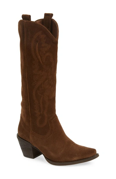 Jeffrey Campbell Rancher Knee High Western Boot In Brown Suede