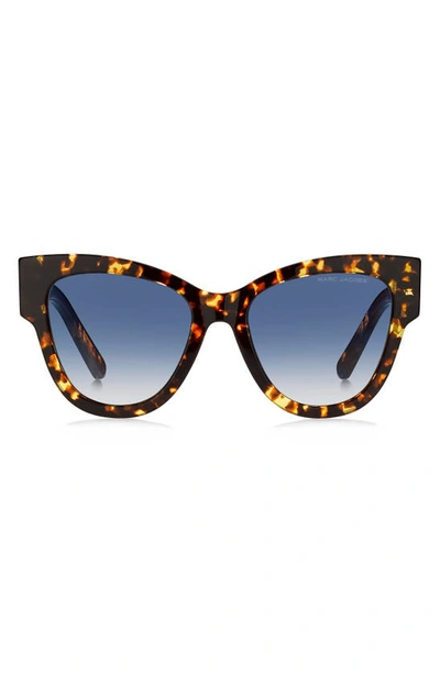 Marc Jacobs 53mm Cat Eye Sunglasses In Havana/ Blue Shaded