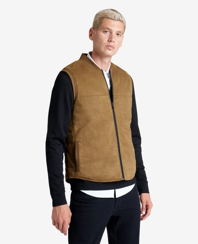 Kenneth Cole Quilted Faux Suede Reversible Vest In Khaki Black