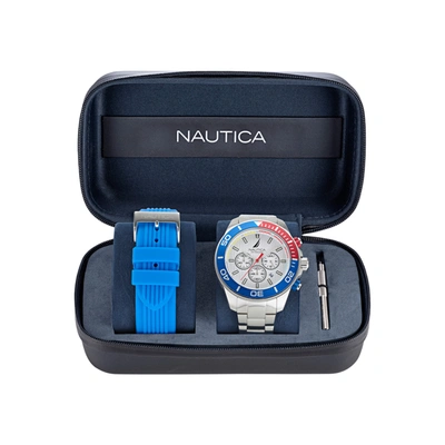 Nautica One Stainless Steel And Silicone Watch Box Set In Silver