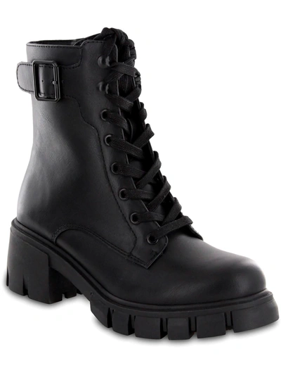 Mia Thassie Womens Pull On Ankle Combat & Lace-up Boots In Black