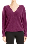 Max Studio V-neck Long Sleeve Rib Knit Bubble Top In Berry-berry