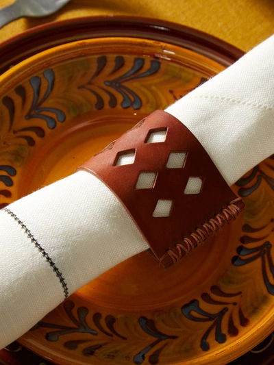 Peter Speliopoulos Projects Hand-stained Leather Napkin Rings (set Of 4) In Brown