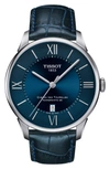 Tissot Chemin Des Tourellles Automatic Leather Strap Watch, 42mm In Blue