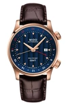Mido Multifort Automatic Leather Strap Watch, 42mm In Brown/ Blue/ Rose Gold