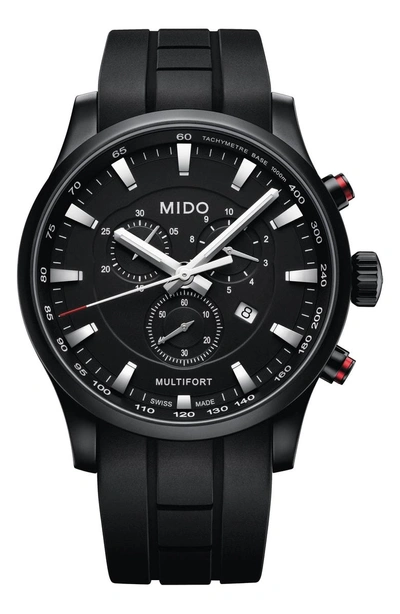 Mido Multifort Chronograph Rubber Strap Watch In Black/ Silver