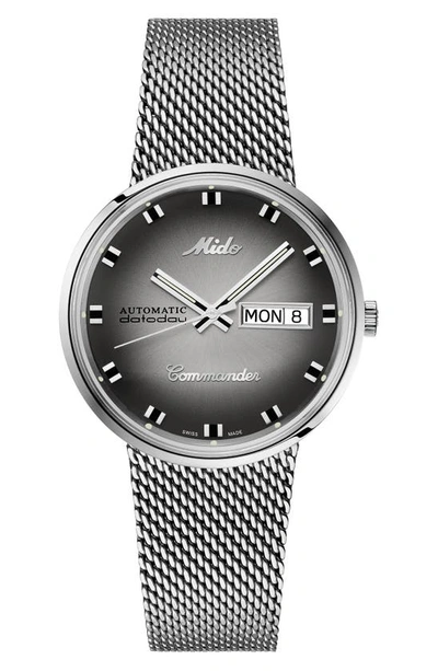 Mido Commander Shade Mesh Strap Watch In Gray/silver