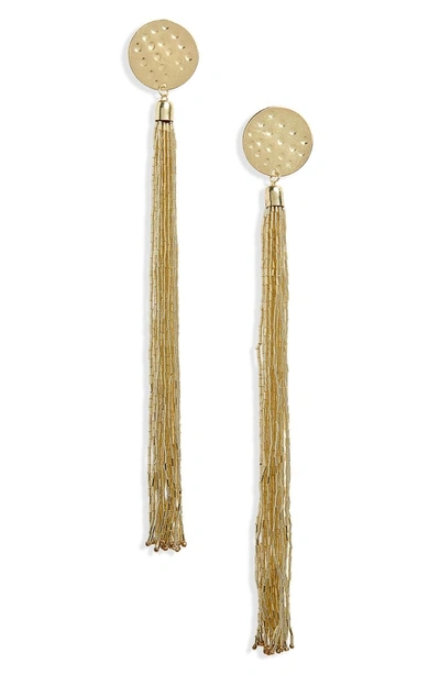 Panacea Hammered Disc Tassel Earrings In Gold