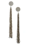 Panacea Hammered Disc Tassel Earrings In Silver