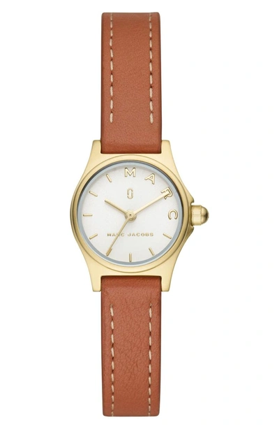 Marc Jacobs Henry Leather Strap Watch, 20mm In Brown/ White/ Gold