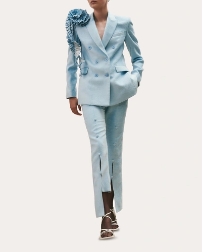 Hellessy Santi Tuxedo Double-breast Blazer With Corsage In Blue