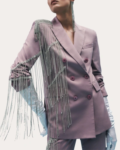 Hellessy Santiago Crystal Fringe Double-breasted Blazer Jacket In Purple