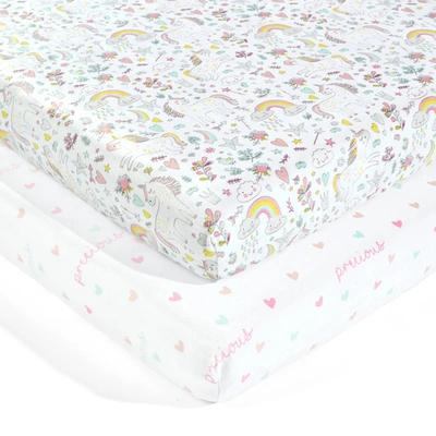 Lush Decor Unicorn Heart Rainbow Soft & Plush Fitted Crib Sheet 2 Pack Set