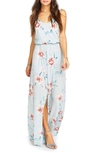 Show Me Your Mumu Kendall Soft V-back A-line Gown In Flower Hour Sky