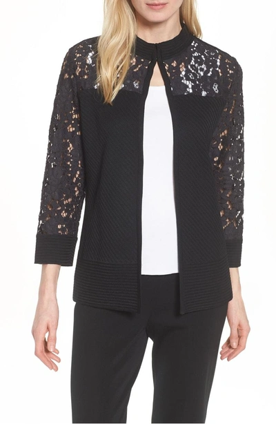 Ming Wang Lace Trim Jacket In Black