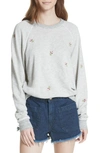 The Great The College Embroidered Sweatshirt In Heather Grey W/ Rosette