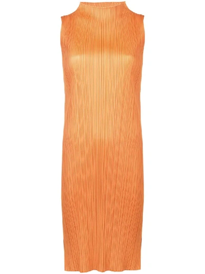 Issey Miyake Pleats Please By  Pleated Slit Dress - Yellow