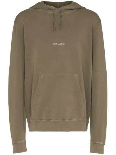 Saint Laurent Logo Print Hooded Sweatshirt In Green