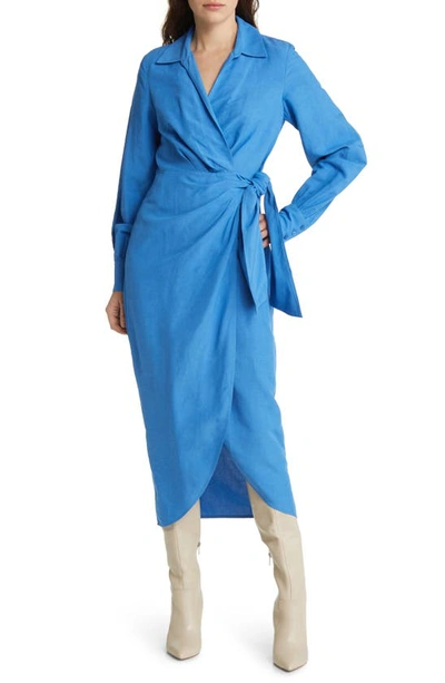 & Other Stories Collared Long Sleeve Wrap Midi Dress In Blue