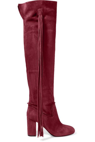 Aquazzura Woman Tasseled Suede Over-the-knee Boots Red | ModeSens