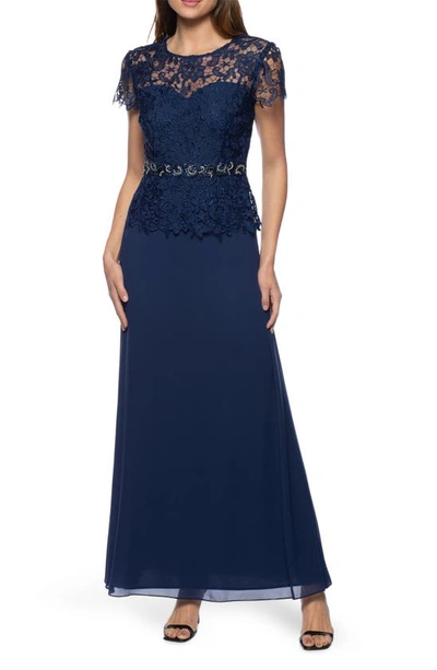Marina Lace Bodice A-line Gown In Navy