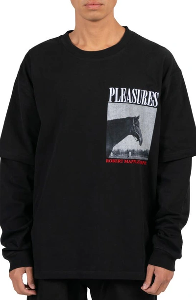 Pleasures Horses Faux Layered Long Sleeve Graphic T-shirt In Black