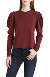 Frame Gathered Long Sleeve Organic Cotton T-shirt In Burgundy