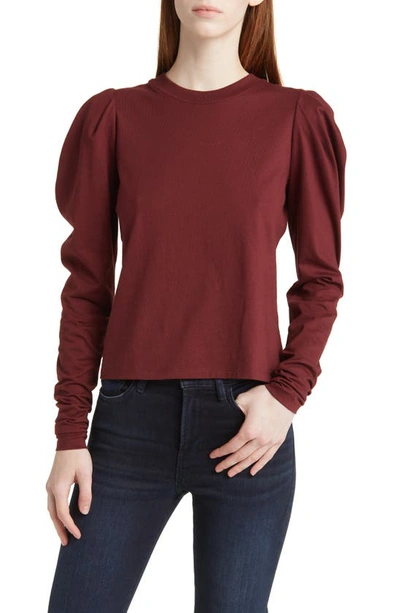 Frame Gathered Long Sleeve Organic Cotton T-shirt In Burgundy