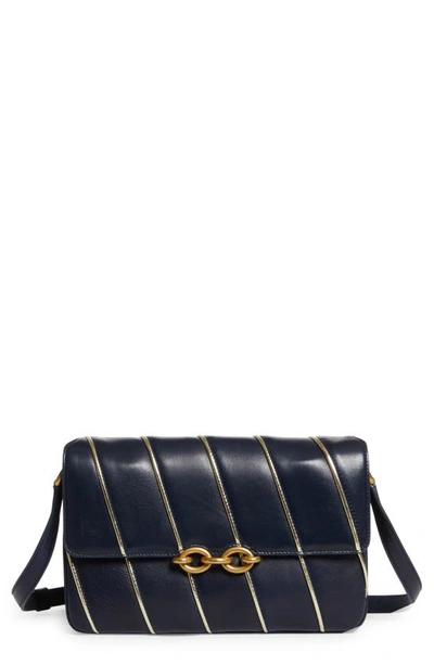 Saint Laurent Le Maillon Quilted Leather Shoulder Bag In Marine/ Marine/ Argent