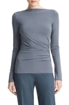 Vince Bateau Neck Long Sleeve Silk Top In Pacific Azure
