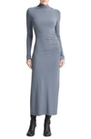 Vince Long Sleeve Silk Knit Midi Dress In Pacific Azure