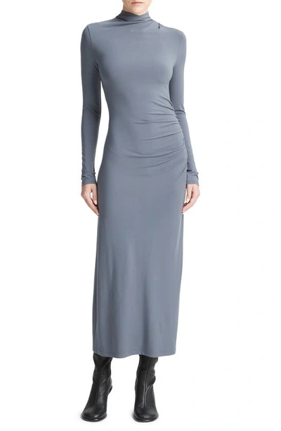 Vince Long Sleeve Silk Knit Midi Dress In Pacific Azure