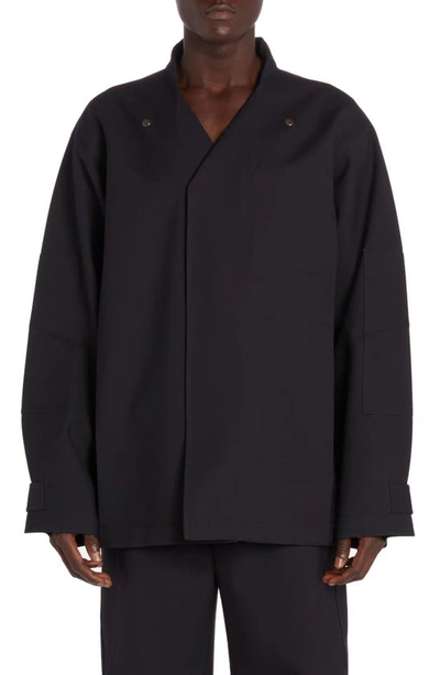 Bottega Veneta Bonded Wool Flannel & Cotton Tech Jacket In 4078 Navy/ Black
