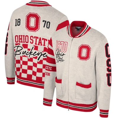 The Wild Collective Unisex  Cream Ohio State Buckeyes Jacquard Full-zip Sweater