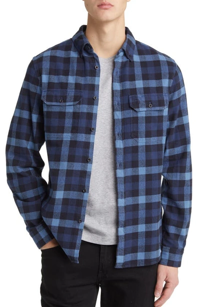 Fjall Raven Skog Trim Fit Plaid Cotton Flannel Button-down Shirt In Indigo Blue-dark Navy