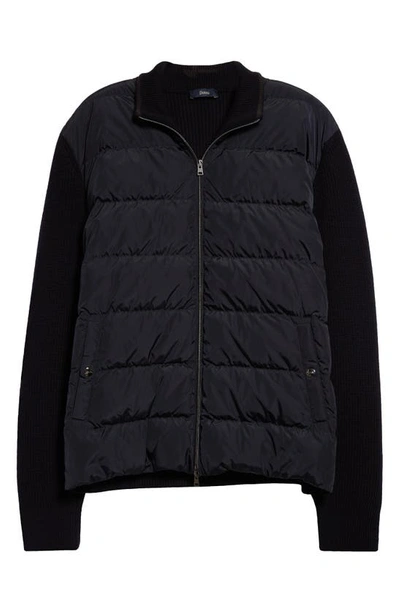 Herno Quilted & Knit Bomber Jacket In Blu Navy