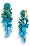 Oscar De La Renta Flower Cluster Linear Drop Clip-on Earrings In Blue