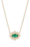 Kendra Scott Grayson Sunburst Pendant Necklace In Gold Green Glass