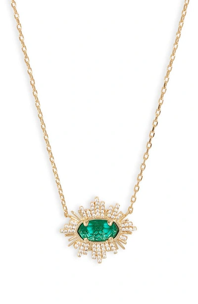 Kendra Scott Grayson Sunburst Pendant Necklace In Gold Green Glass