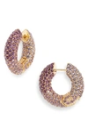 Kendra Scott Mikki Gold Pave Hoop Earrings In Purple Mauve Ombre Mix In Multi